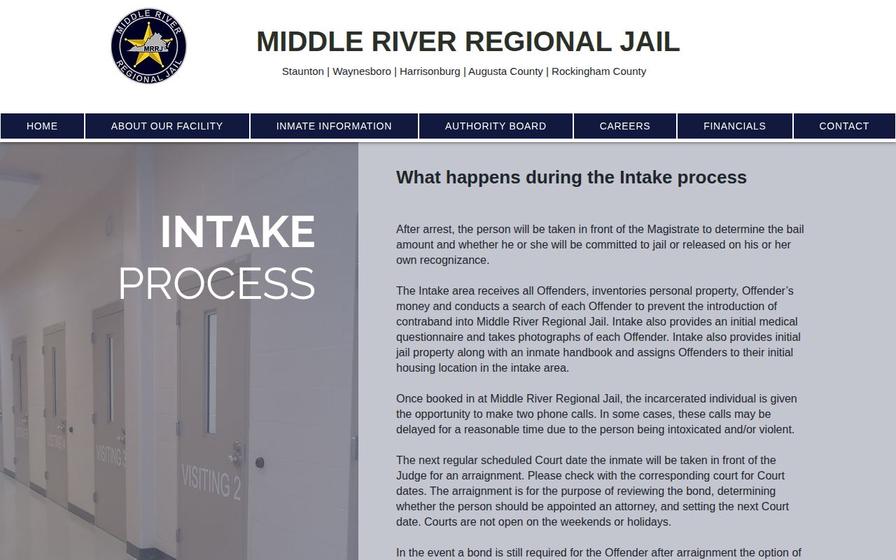 Augusta County booking record and MRRJ intake information