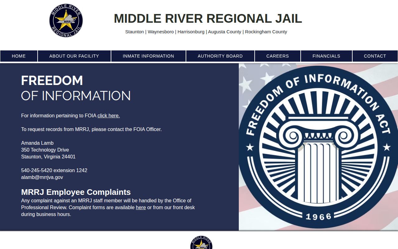 Augusta County booking record request through Middle River Regional Jail